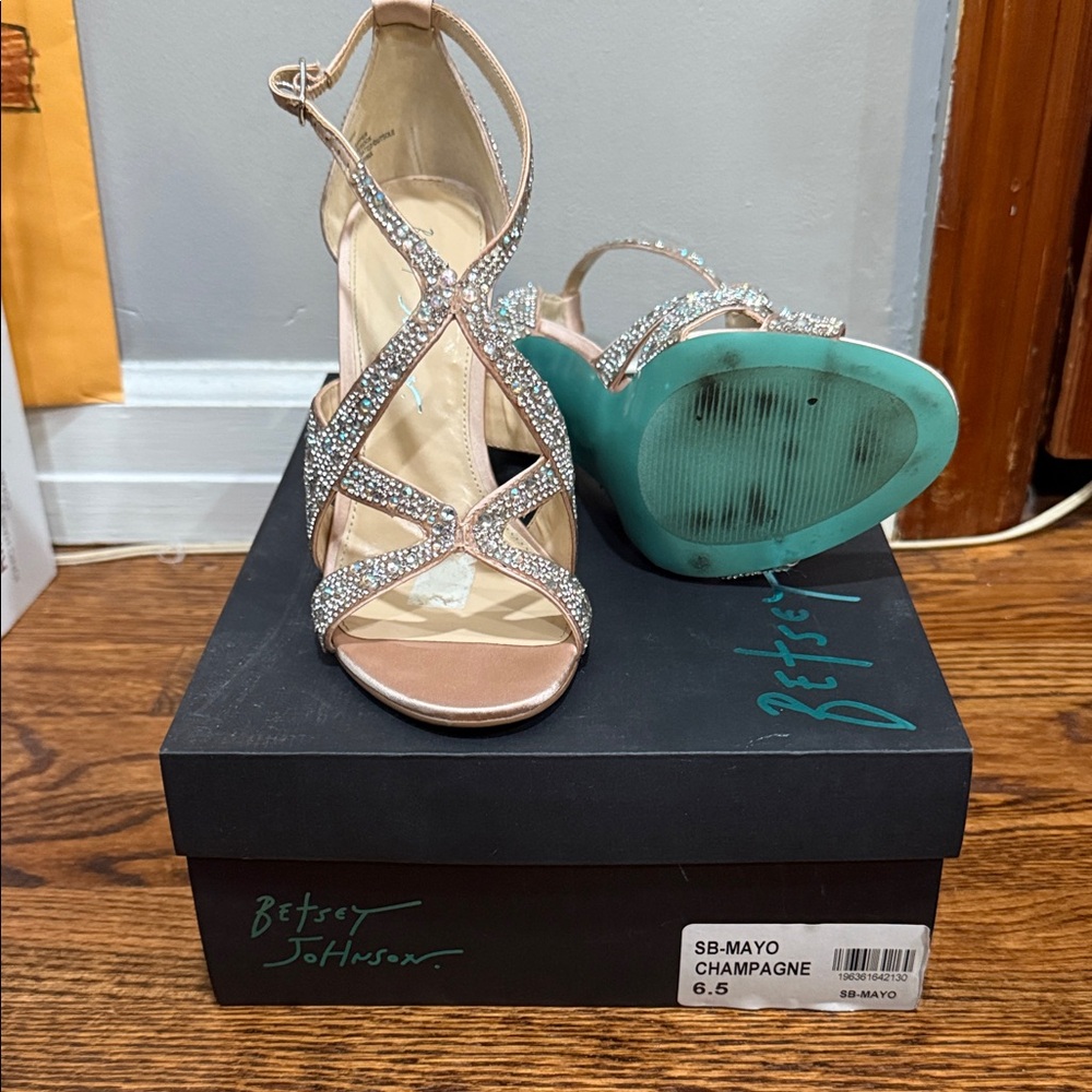 Betsey Johnson Champagne and Silver Strappy Heels